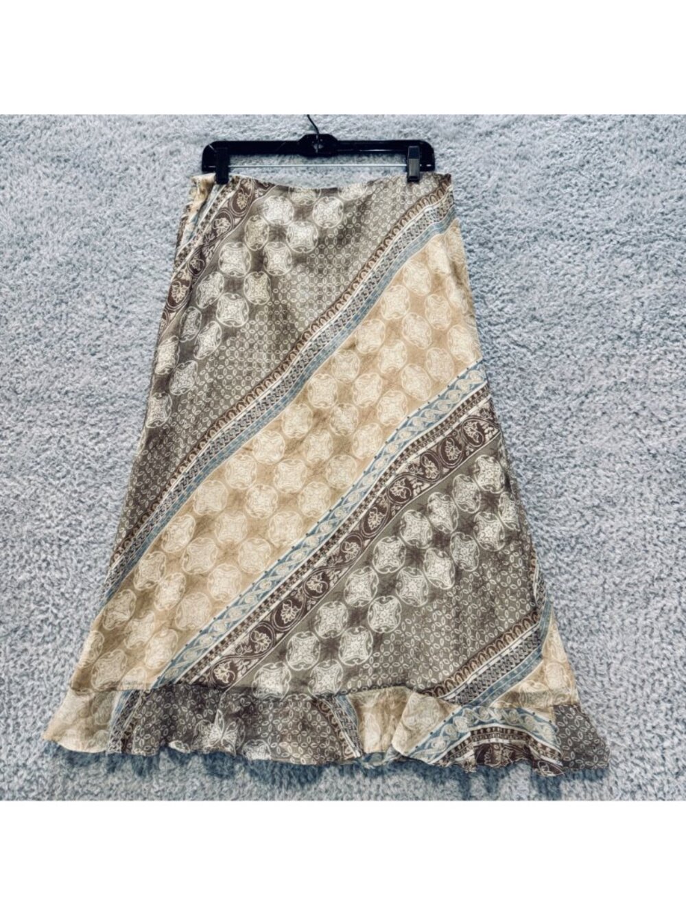Vintage Boho Hippie Silk Midi Maxi Skirt Size 12 by Valerie Stevens Ruffle Hem - Picture 12 of 15